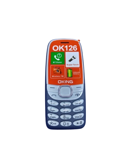 OKING OK126 DUAL SIM CARD SCREEN 1.77’’ WIRELESS FM CAMERA BATTERY 1200MAH CRYSTAL BUTTON TORCH FEATURE PHONE KABAMBE BUTTON MOBILE PHONE