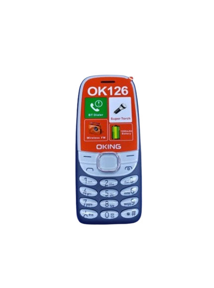 OKING OK126 DUAL SIM CARD SCREEN 1.77’’ WIRELESS FM CAMERA BATTERY 1200MAH CRYSTAL BUTTON TORCH FEATURE PHONE KABAMBE BUTTON MOBILE PHONE