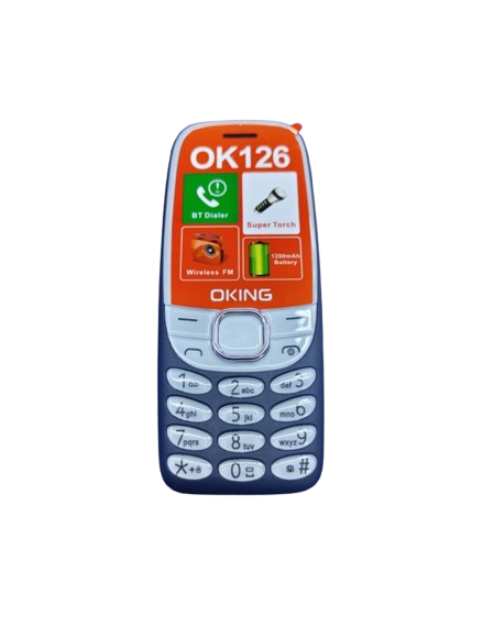 OKING OK126 DUAL SIM CARD SCREEN 1.77’’ WIRELESS FM CAMERA BATTERY 1200MAH CRYSTAL BUTTON TORCH FEATURE PHONE KABAMBE BUTTON MOBILE PHONE