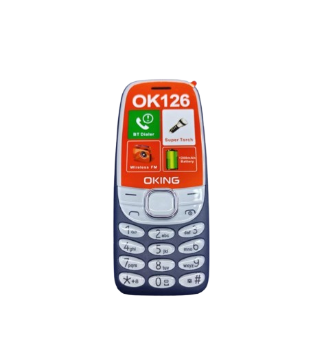 OKING OK126 DUAL SIM CARD SCREEN 1.77’’ WIRELESS FM CAMERA BATTERY 1200MAH CRYSTAL BUTTON TORCH FEATURE PHONE KABAMBE BUTTON MOBILE PHONE