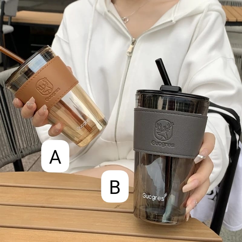 Thick Glass Mug Heat-Resistant 450ml Deer Coffee Cup Water Bottle  Milk Juice Cup Drinkware Travel Sealed Non-slip Set Straw Mug