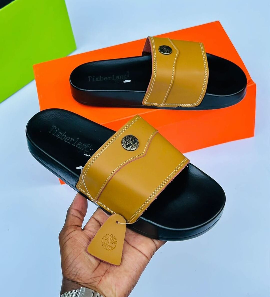 Latest pure leather authentic fashion slides