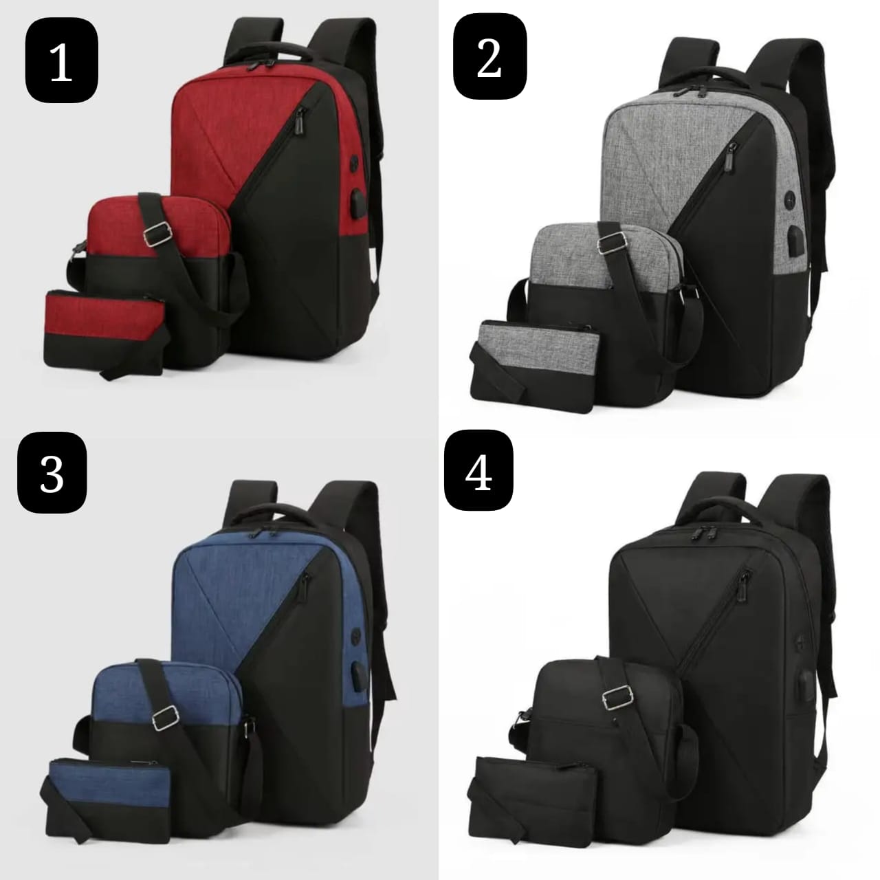 Men Laptop Backpack Bag Set Rucksack 3 in 1 unisex Travel Bag With USB Jack Large Capacity School Bag