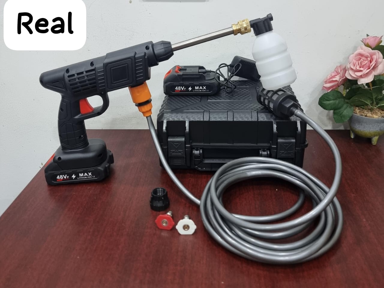 48V Cordless High-Pressure Car Washer – Portable Rechargeable Power Spray Gun with Adjustable Nozzles, Long Hose & Foam Bottle for Car, Home, and Garden Cleaning