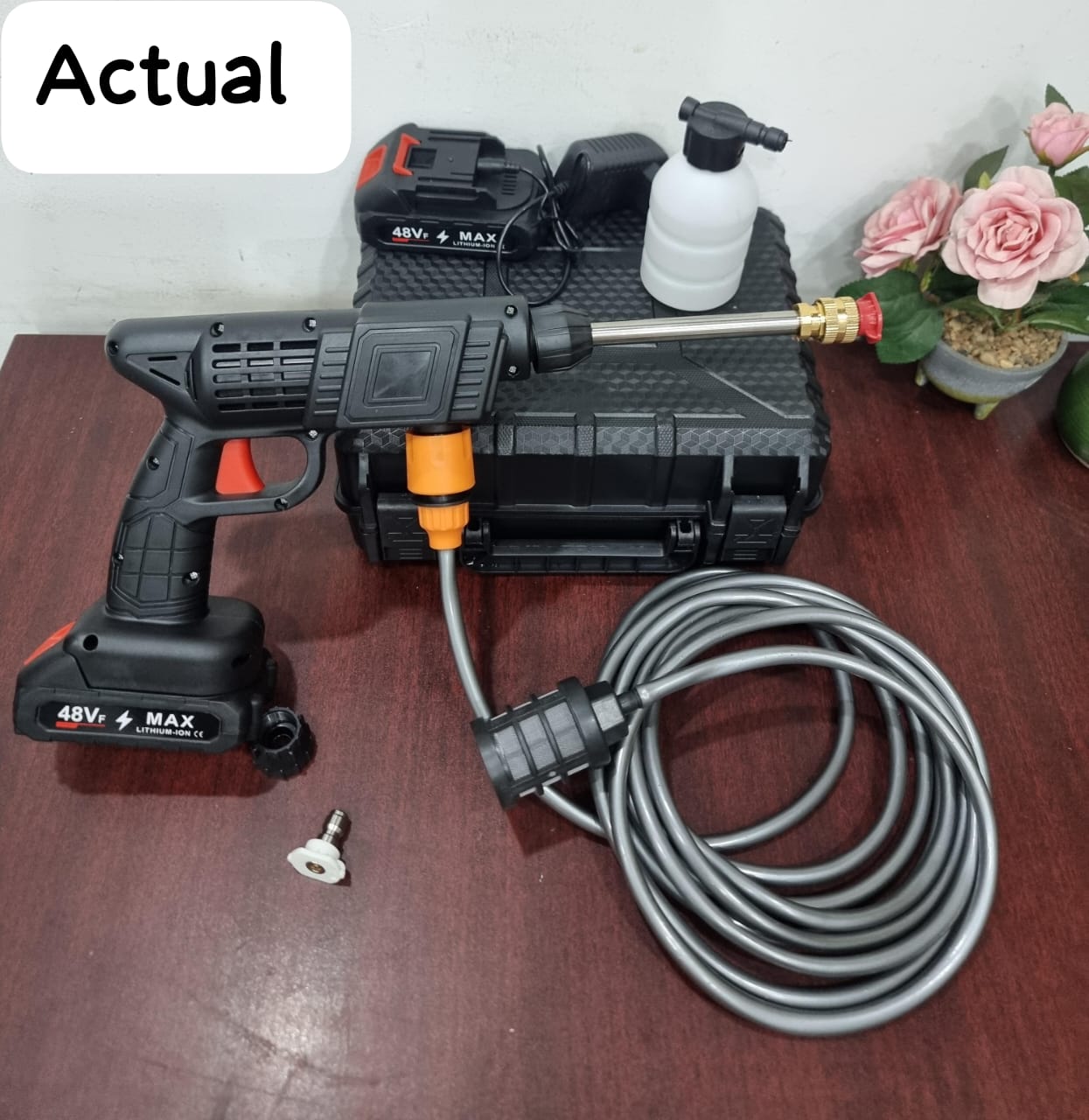 48V Cordless High-Pressure Car Washer – Portable Rechargeable Power Spray Gun with Adjustable Nozzles, Long Hose & Foam Bottle for Car, Home, and Garden Cleaning