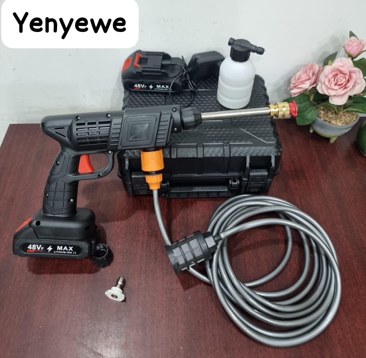 48V Cordless High-Pressure Car Washer – Portable Rechargeable Power Spray Gun with Adjustable Nozzles, Long Hose & Foam Bottle for Car, Home, and Garden Cleaning