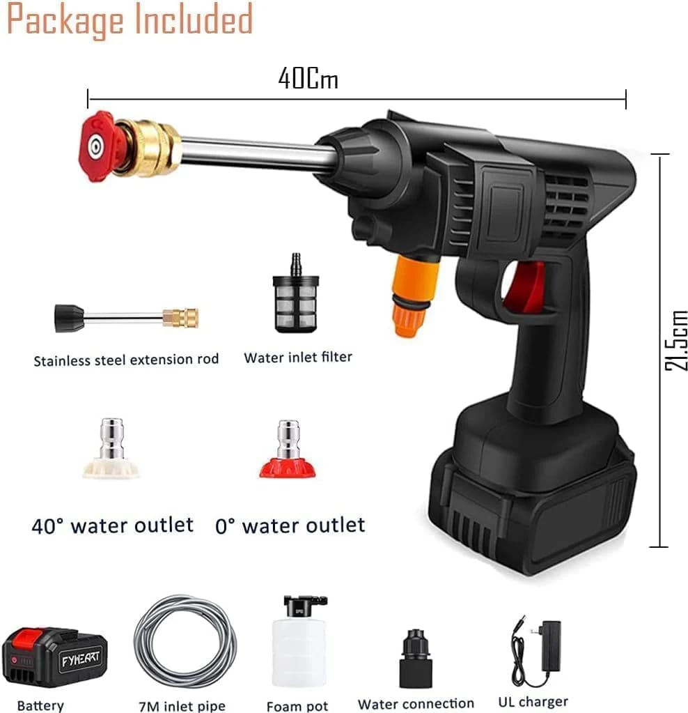 48V Cordless High-Pressure Car Washer – Portable Rechargeable Power Spray Gun with Adjustable Nozzles, Long Hose & Foam Bottle for Car, Home, and Garden Cleaning