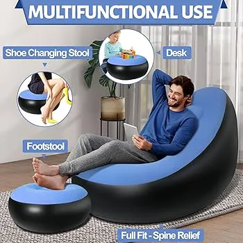 Inflatable Relax Lounge Sofa with Footrest – Ultimate Comfort Anywhere! 🏠✨Transform your space with this multifunctional inflatable sofa chair, perfect for lounging, reading, gaming, or working fro