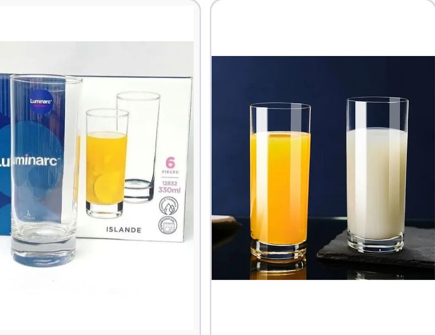 🥤 Luminarc Islande Highball Glass Set – 330ml (6 Pieces) A premium set of crystal-clear highball glasses perfect for juices, cocktails, water, smoothies, milk and everyday use.⭐🥛 330ml