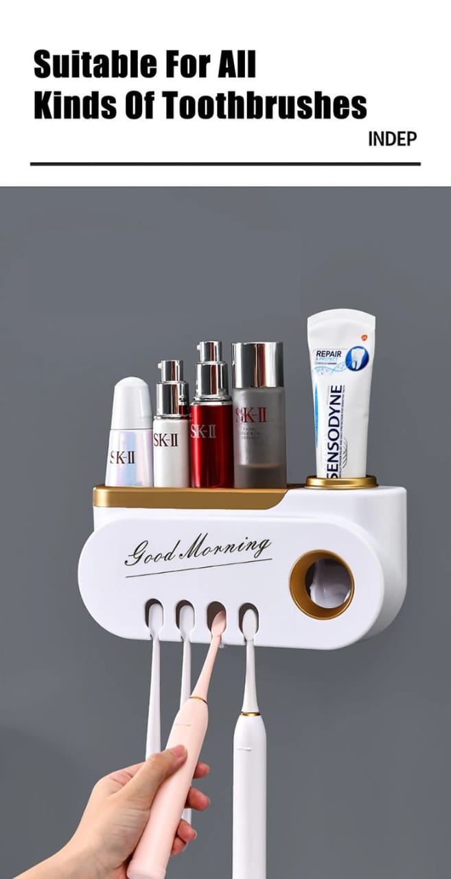 🪥 Smart Wall-Mounted Toothpaste Dispenser & Toothbrush Organizer – Clean, Stylish & Hands-Free ✨Upgrade your bathroom with this modern all-in-one toothpaste dispenser and toothbrush holder, designe