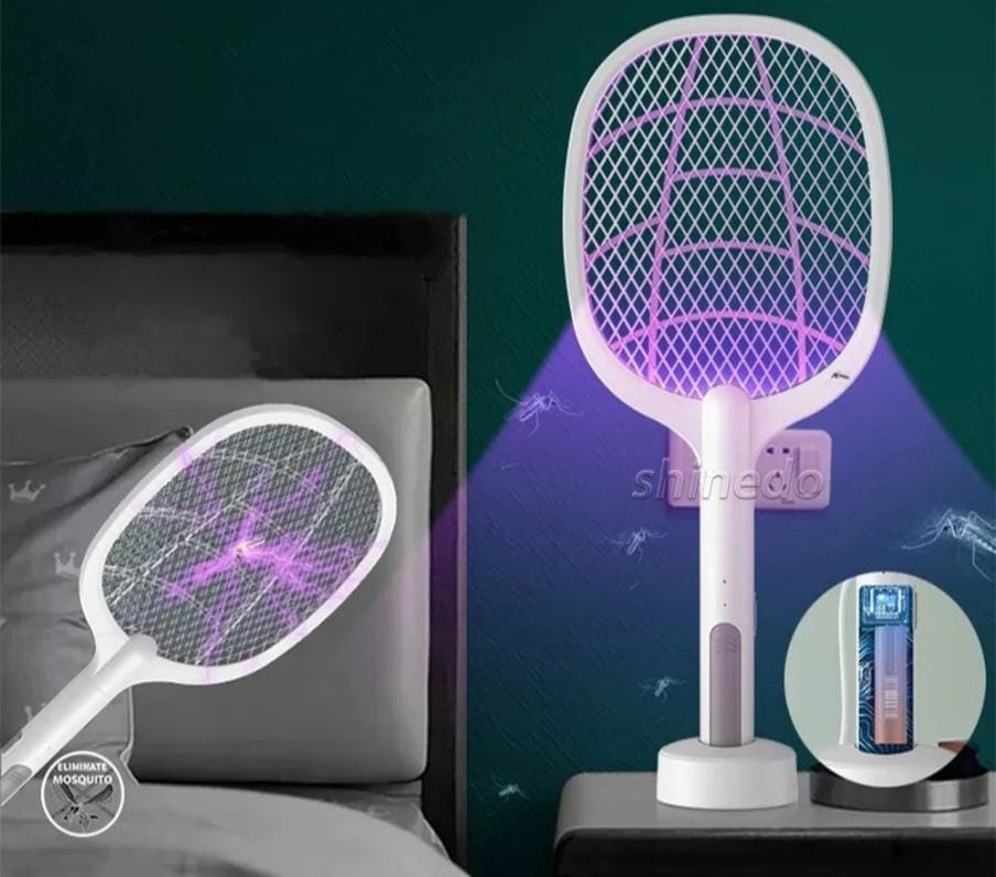 2in1 Gecko LTD-618 dual-use electric mosquito swatter with base/stand 💥 1200mAh lithium battery💥Functions as both a handheld racket and a trapping lamp with a base💥Has a racket output voltag