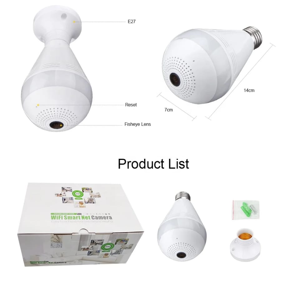 Panoramic cctv Nanny cam light 360 degrees bulb camera smart wifi 💥Night Vision 💥SD slot
