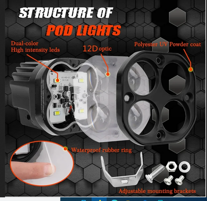 Super bright 3 Inch Dual Color LED Spotlights 200W Fog lamp Headlight Accessory For Motorcycle ,Truck, Car SUV ATV 30000LM 24V 12V