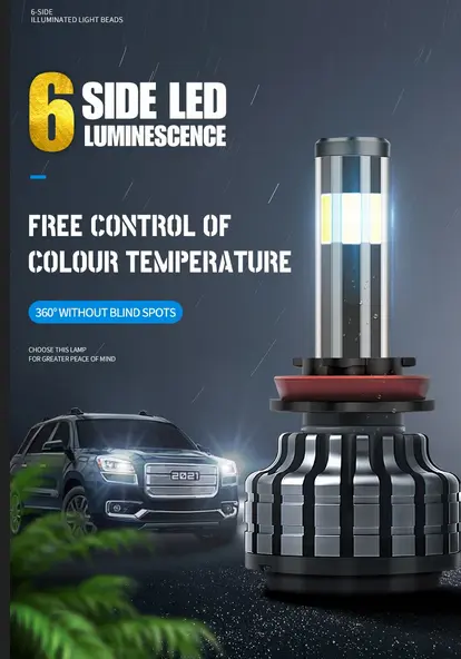 Led Headlight Car Light 6 Side H4 Led Headlight Bulb Super Bright Car Light 12V