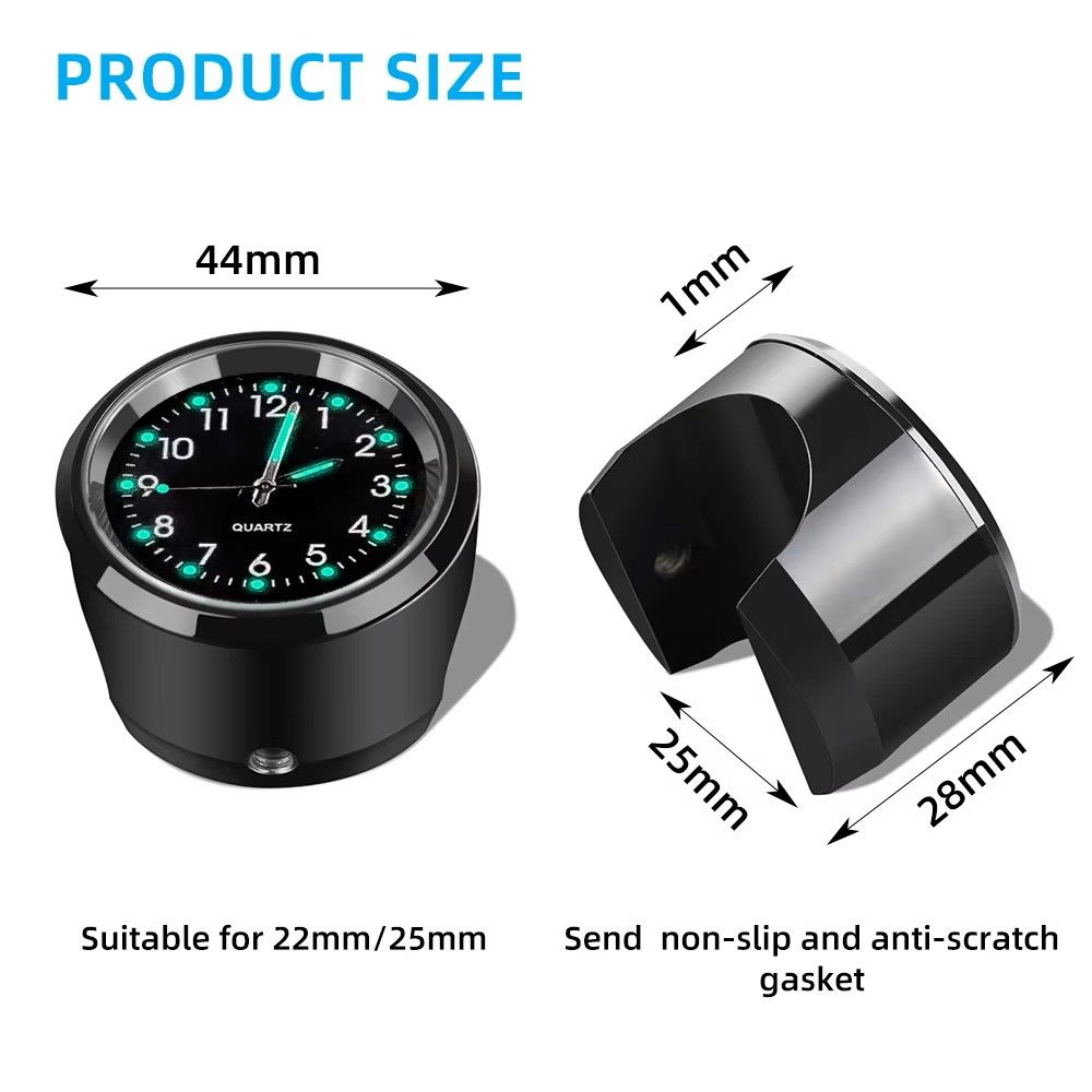 Motorcycle schedule Aluminum Quartz Watch Luminous Clock Handlebar Mount for Motorcycle Scooter Bicycle Handlebar Waterproof