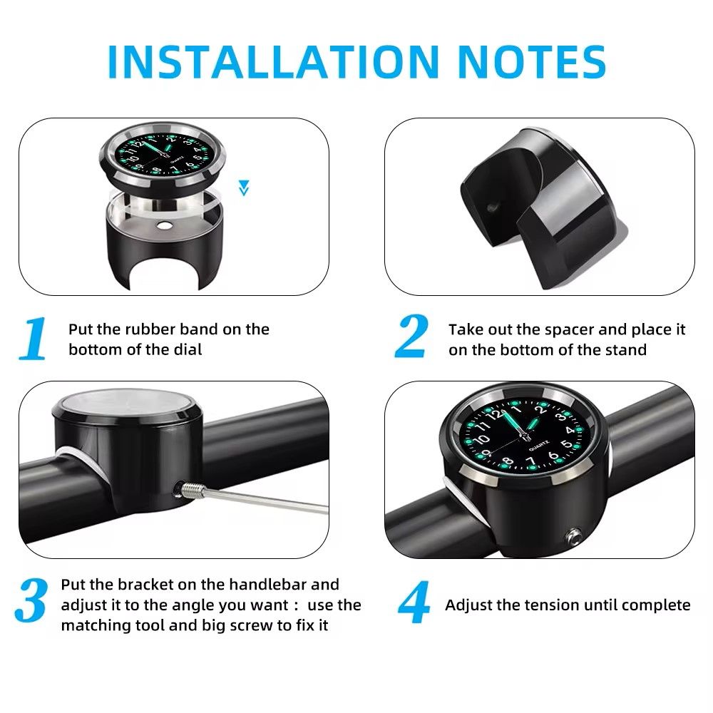 Motorcycle schedule Aluminum Quartz Watch Luminous Clock Handlebar Mount for Motorcycle Scooter Bicycle Handlebar Waterproof