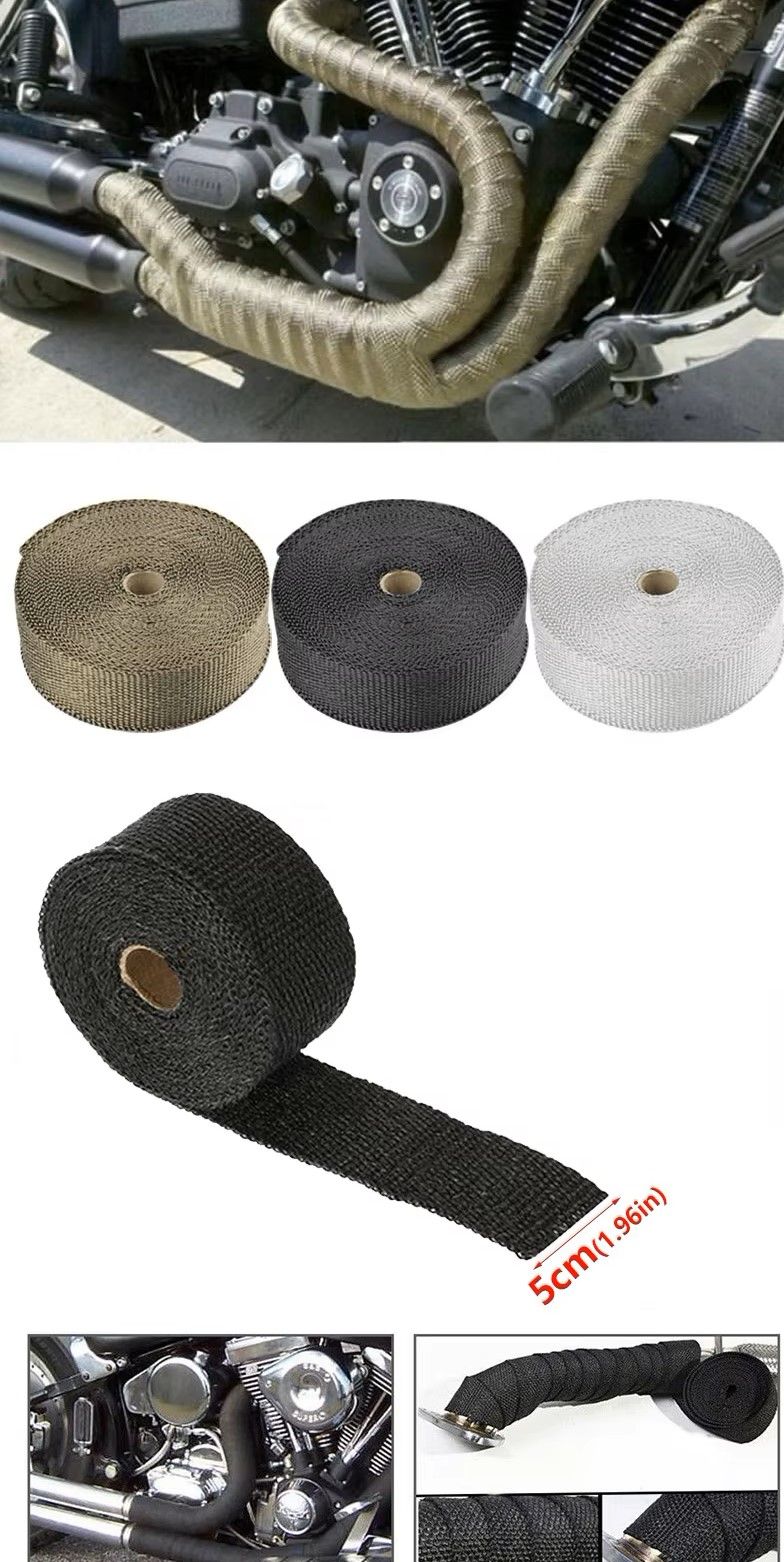 Car Motorcycle Exhaust Thermal Exhaust Tape Exhaust Heat Tape Wrap Pipe Wrap Shields Manifold Header Insulation Car Accessories