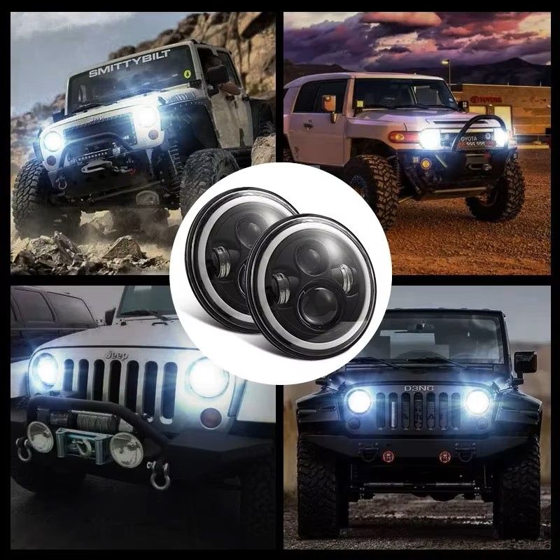 7Inch LED Headlight White Halo Angle Eyes Led Headlamp Hi/Low Turn Signal For Urban 4X4 Suzuki Samurai Jeep Wrangler Off Road