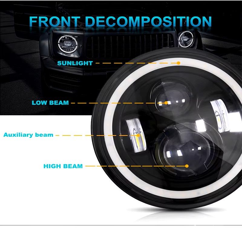 7Inch LED Headlight White Halo Angle Eyes Led Headlamp Hi/Low Turn Signal For Urban 4X4 Suzuki Samurai Jeep Wrangler Off Road