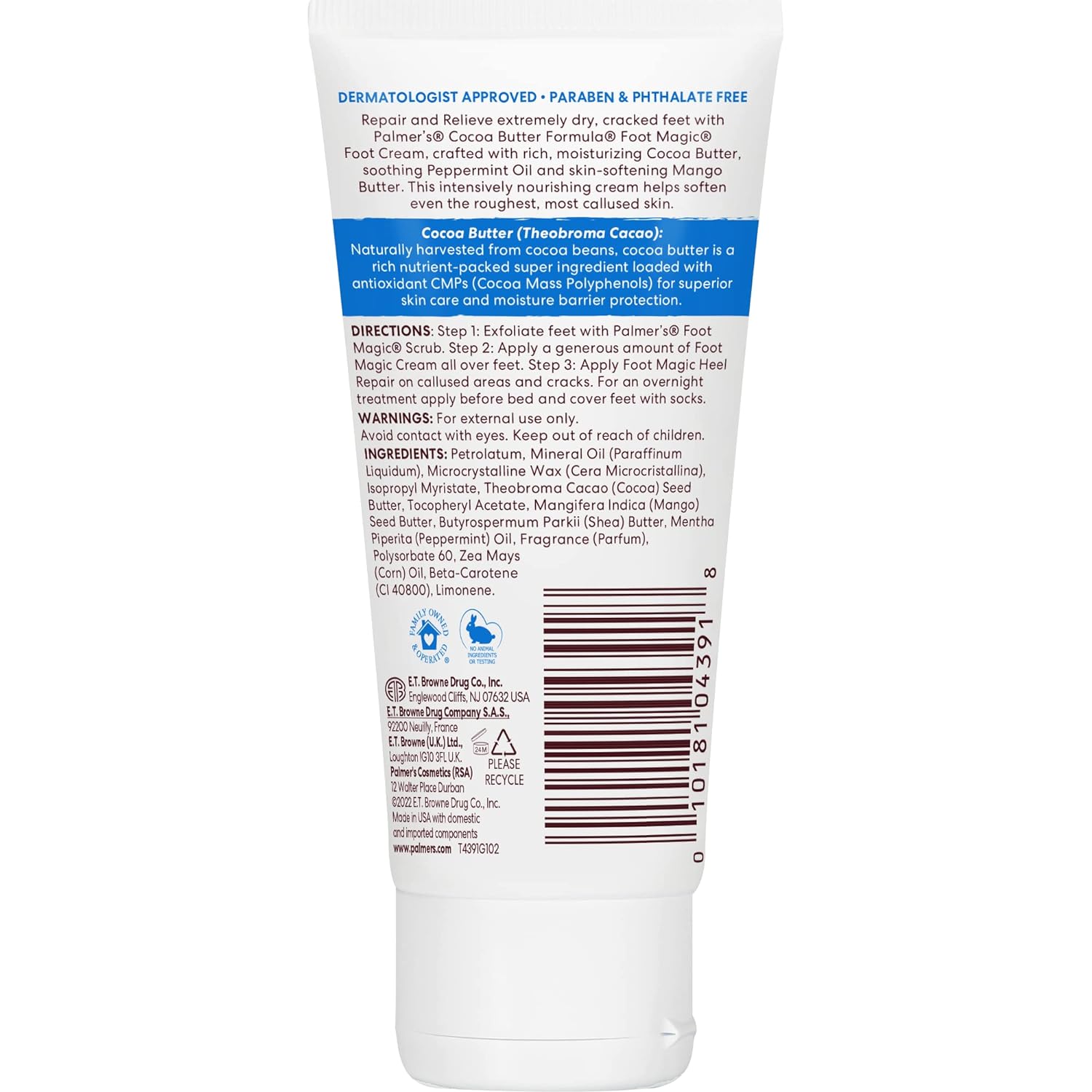 Palmer's Cocoa Butter Formula Foot Magic Moisturizing Foot Cream for Dry, Cracked Heels, Feet Moisturizer with Peppermint Oil & Vitamin E,