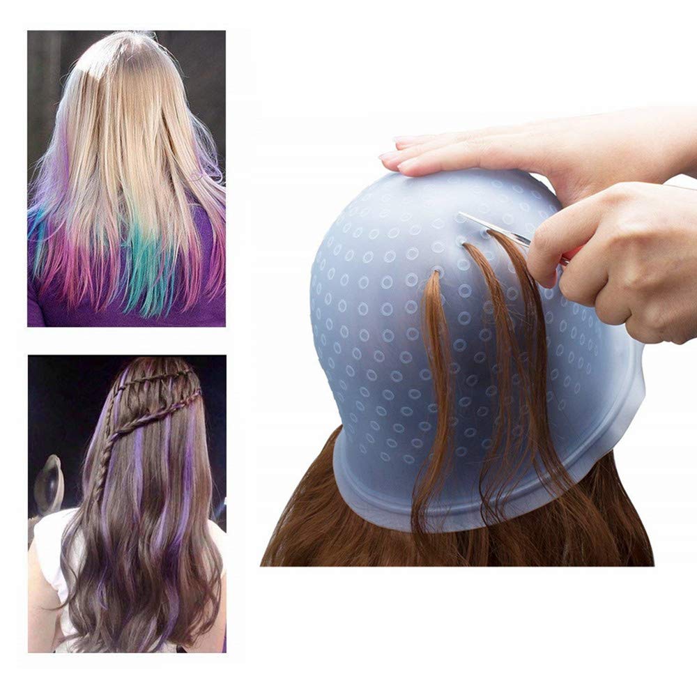 Fashion Reusable Silicone Hair Coloring Highlighting Cap/ Hair Dyeing Cap with FREE Metal Hook