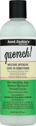 Aunt Jackie's Curls and Coils Quench Moisture Intensive Leave-In Hair Conditioner for Natural Curls, Coils and Waves, Enriched with Shea Butter, 12 oz