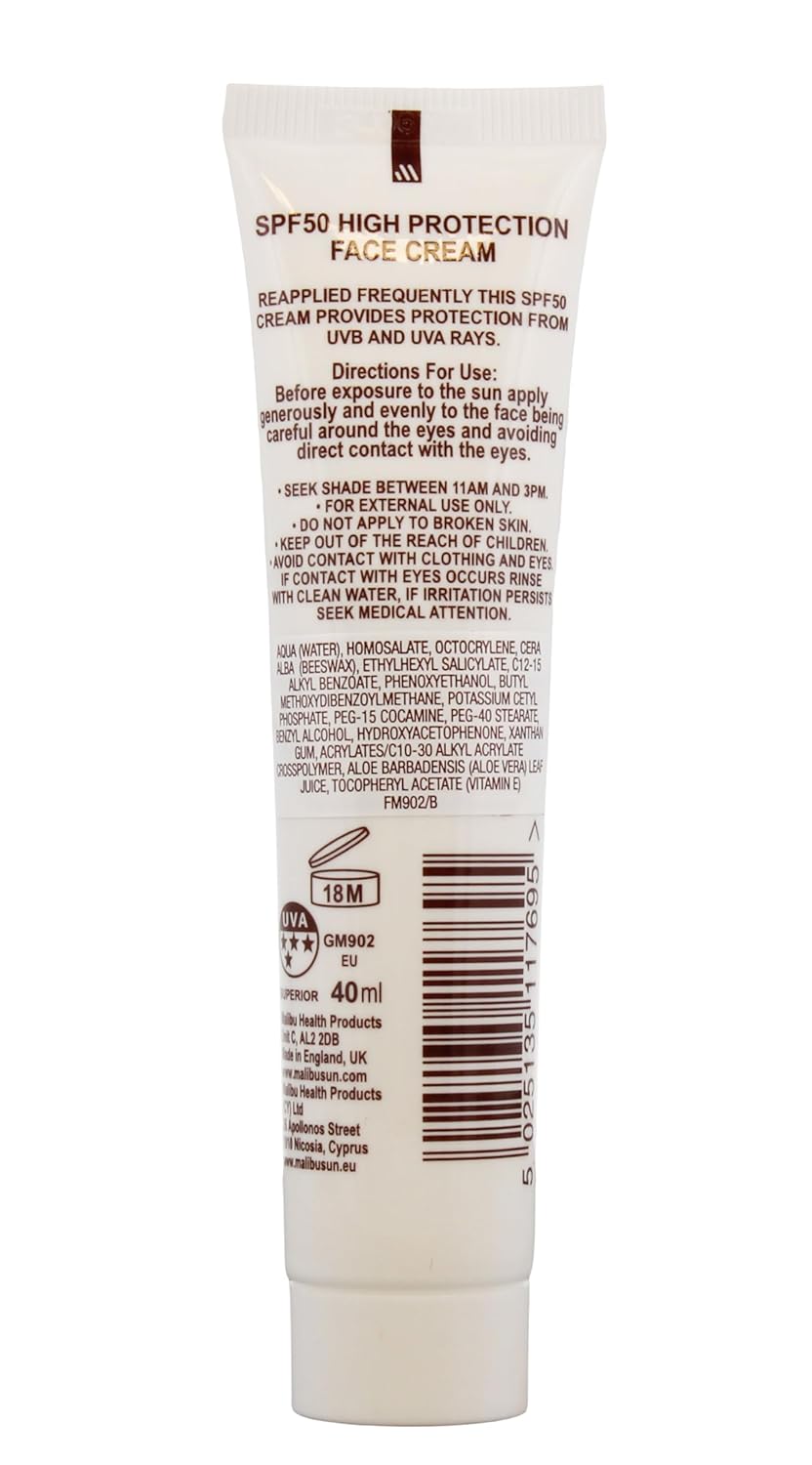 Malibu Face sunscreen Cream, SPF 50 Provides water resistant protection from the sun