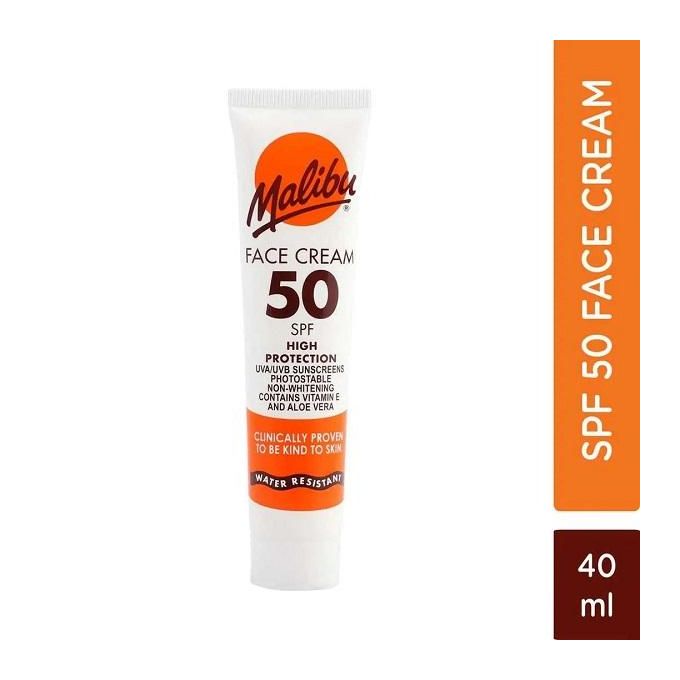 Malibu Face sunscreen Cream, SPF 50 Provides water resistant protection from the sun