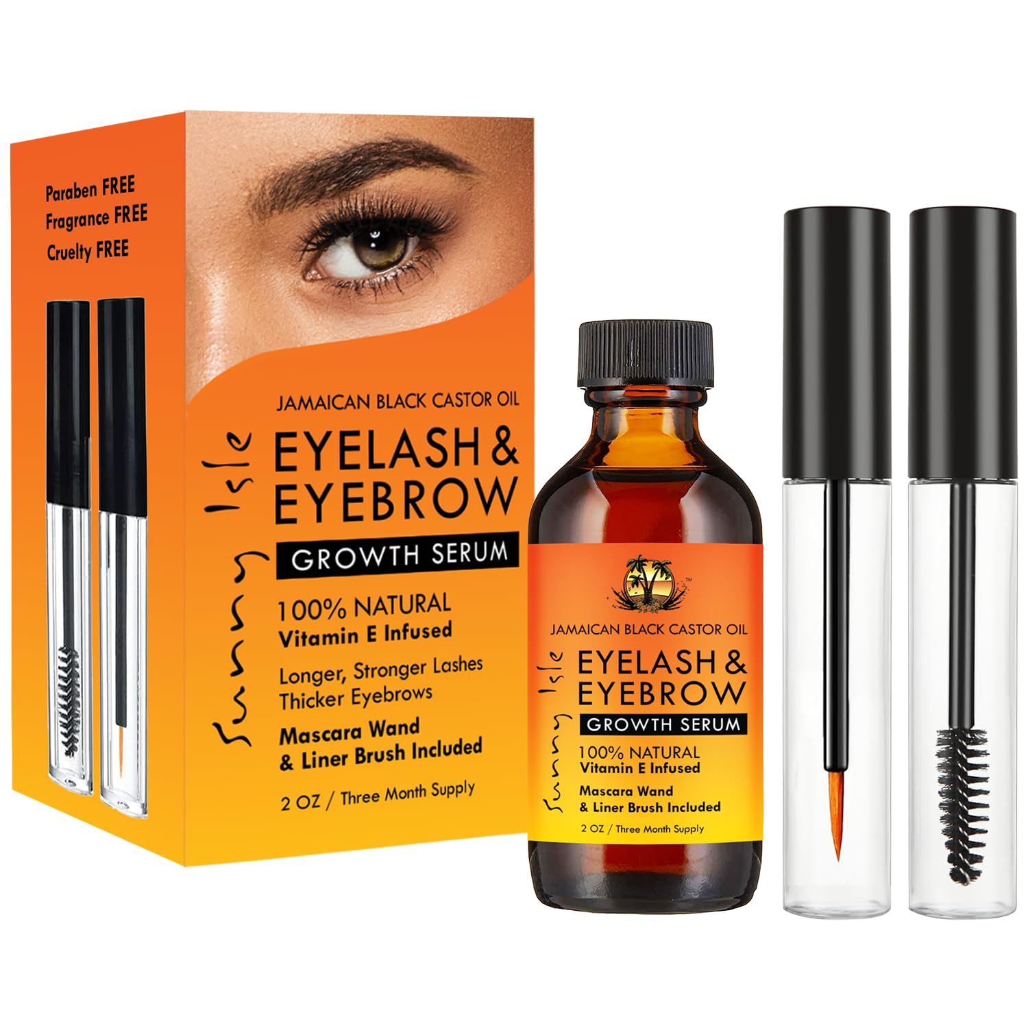 Sunny Isle Jamaican Black Castor Oil Eyelash & Eyebrow Growth Serum -PROMOTES THICKER, FULLER EYEBROWS: Nourishes hair follicles to support thicker, fuller lashes and brows over time