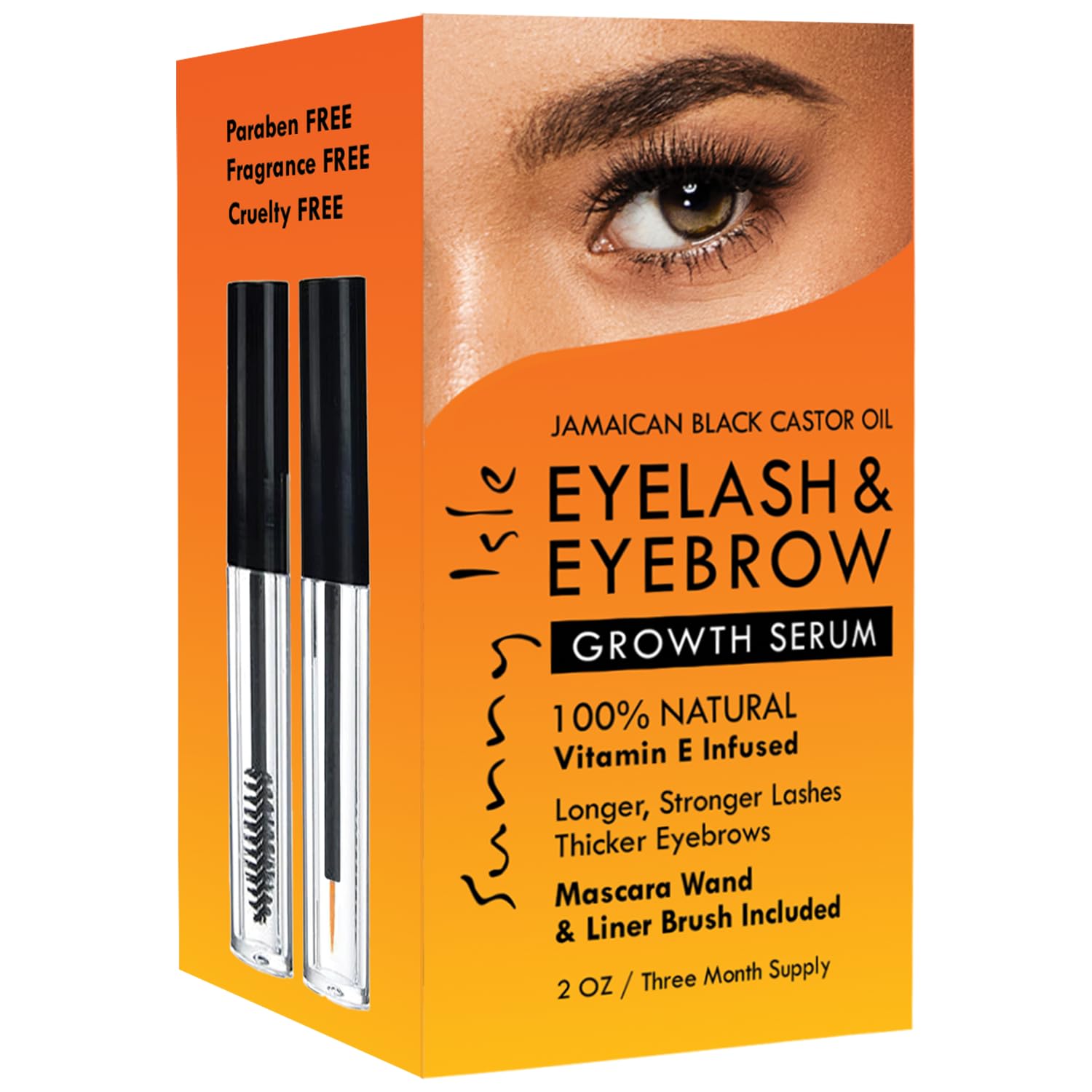 Sunny Isle Jamaican Black Castor Oil Eyelash & Eyebrow Growth Serum -PROMOTES THICKER, FULLER EYEBROWS: Nourishes hair follicles to support thicker, fuller lashes and brows over time