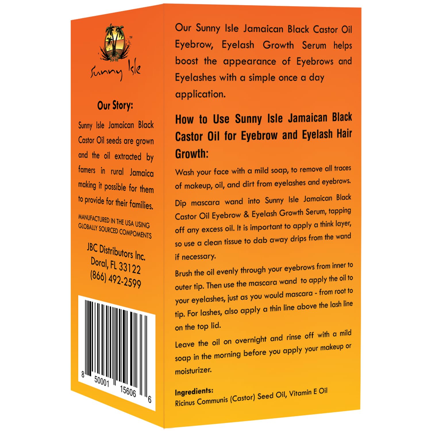 Sunny Isle Jamaican Black Castor Oil Eyelash & Eyebrow Growth Serum -PROMOTES THICKER, FULLER EYEBROWS: Nourishes hair follicles to support thicker, fuller lashes and brows over time