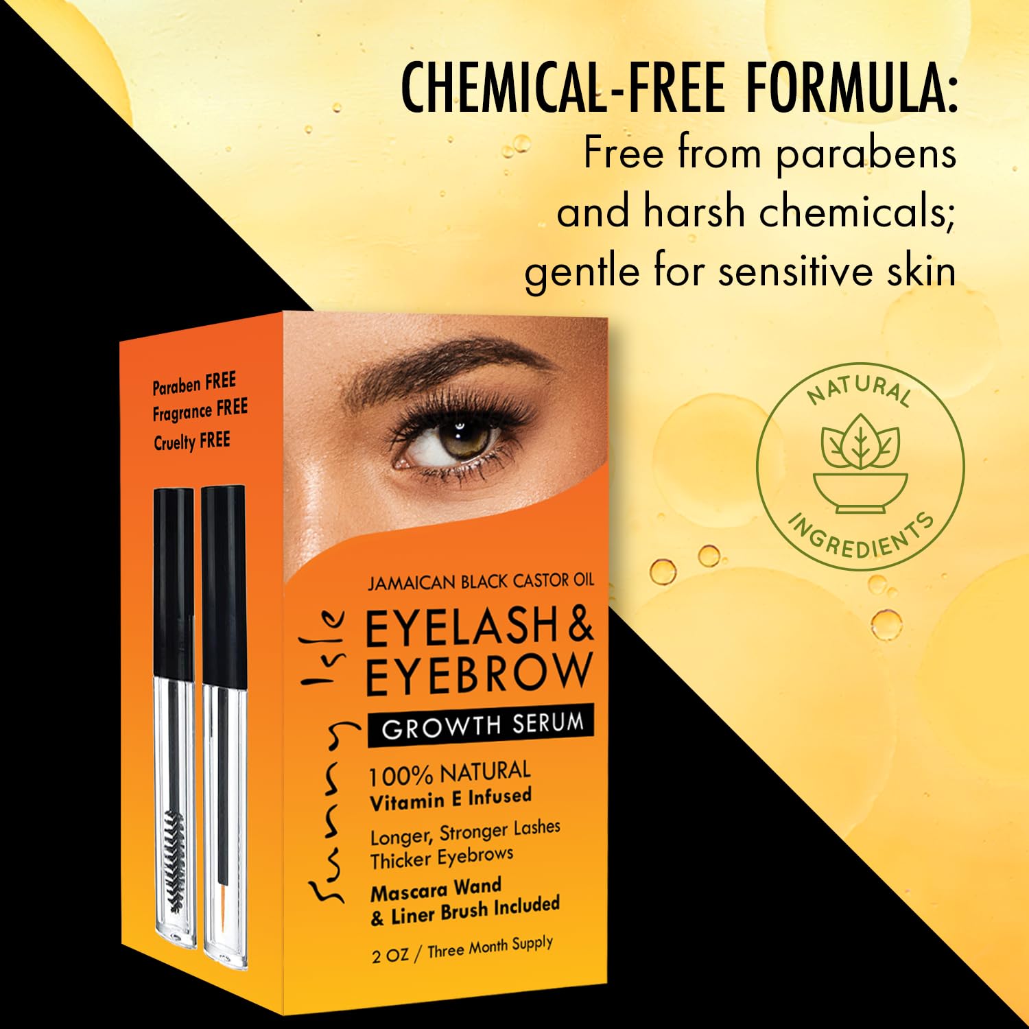 Sunny Isle Jamaican Black Castor Oil Eyelash & Eyebrow Growth Serum -PROMOTES THICKER, FULLER EYEBROWS: Nourishes hair follicles to support thicker, fuller lashes and brows over time
