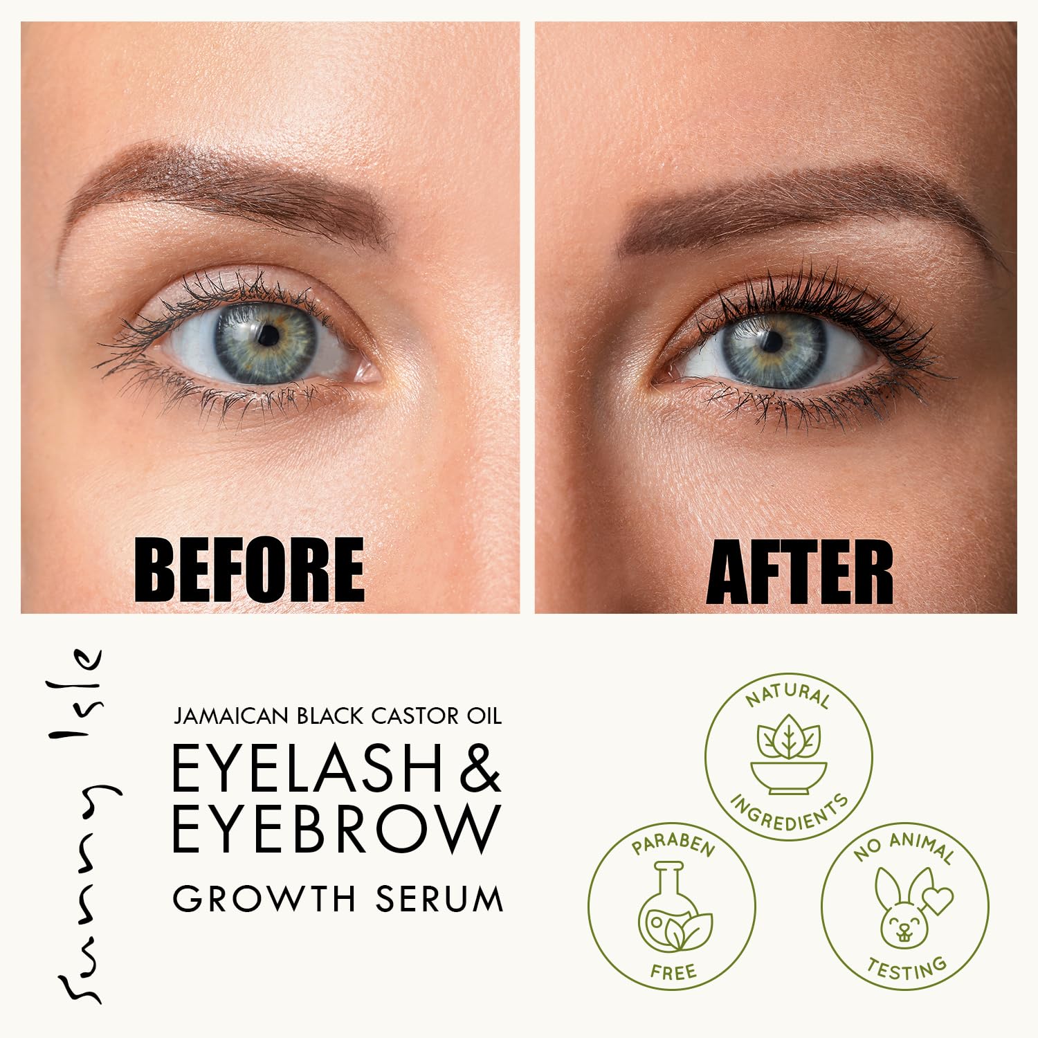 Sunny Isle Jamaican Black Castor Oil Eyelash & Eyebrow Growth Serum -PROMOTES THICKER, FULLER EYEBROWS: Nourishes hair follicles to support thicker, fuller lashes and brows over time