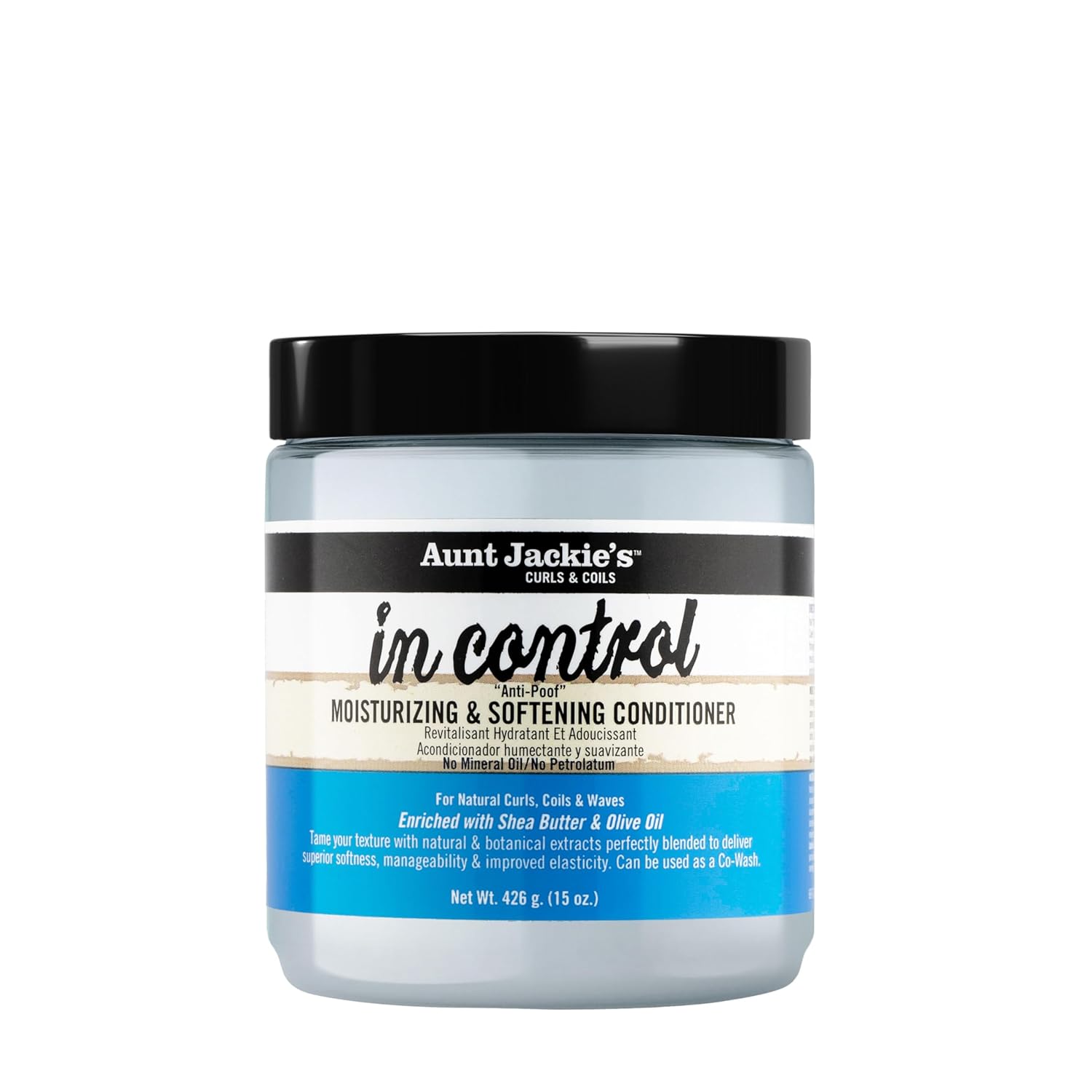 Aunt Jackie's in control 15oz - "Anti-Poof" Moisturizing & Softening Conditioner, Tame, nourish and deep condition frizzy, hard-to-manage dehydrated, brittle, natural hair