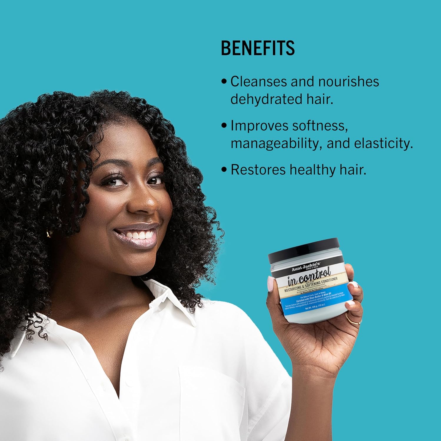 Aunt Jackie's in control 15oz - "Anti-Poof" Moisturizing & Softening Conditioner, Tame, nourish and deep condition frizzy, hard-to-manage dehydrated, brittle, natural hair