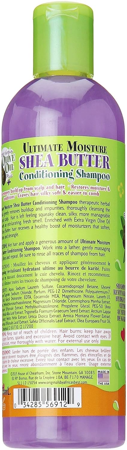 Kids Originals by Africa's Best Ultimate Moisture Shea Butter Shampoo, Healthy Boost of Moisturizers That Soften, Condition and Detangle Hair, Removes Build up,