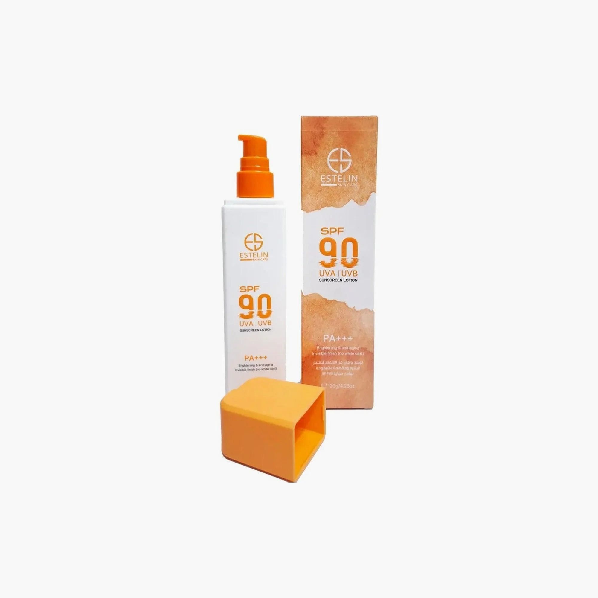 Estelin Brightening & Anti-Aging Sunscreen Lotion SPF90 PA+++ offers robust protection against harmful UVA and UVB rays which are primary contributors to premature skin aging and pigmentation.