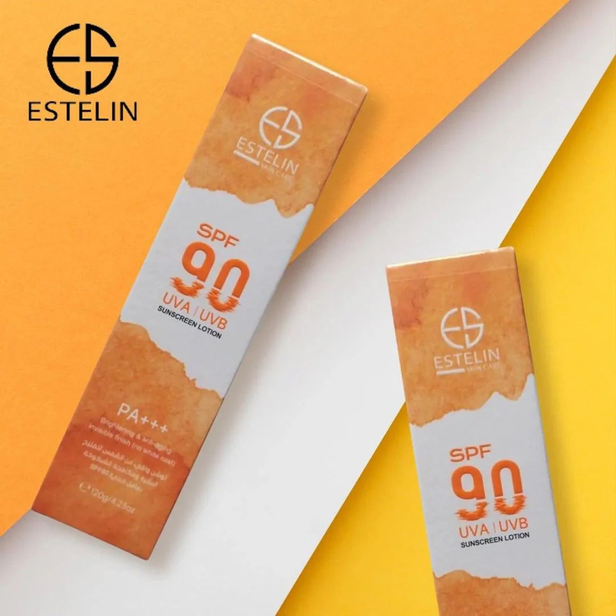 Estelin Brightening & Anti-Aging Sunscreen Lotion SPF90 PA+++ offers robust protection against harmful UVA and UVB rays which are primary contributors to premature skin aging and pigmentation.