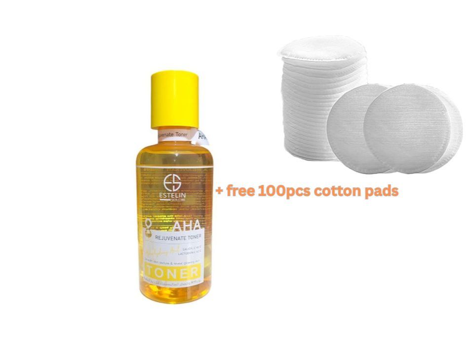 ESTELIN AHA Rejuvenate Toner with Salicylic and lactobionic acid for smooth skin texture and reveal glowing skin +Free 100 pcs cotton pads