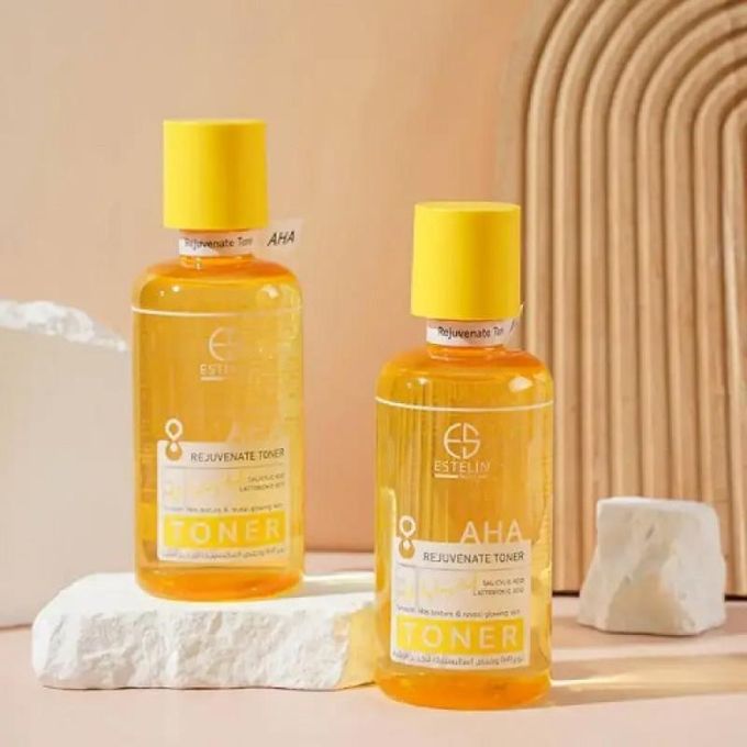 ESTELIN AHA Rejuvenate Toner with Salicylic and lactobionic acid for smooth skin texture and reveal glowing skin +Free 100 pcs cotton pads