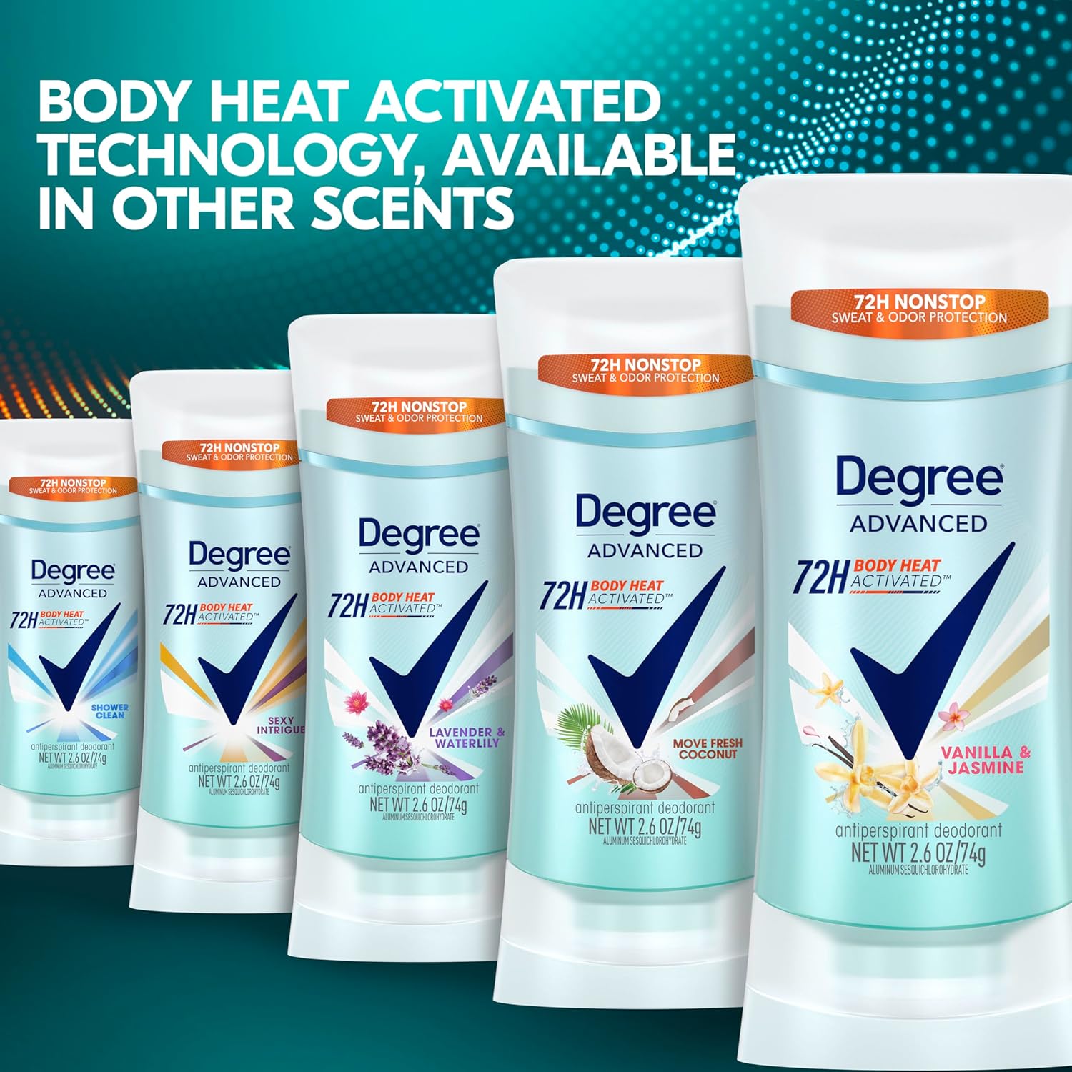 Degree Advanced Protection Antiperspirant Deodorant-for 72-Hour Sweat & Odor Control for Women, with Body Heat Activated Technology, 2.6 oz (choose from our range of scents)