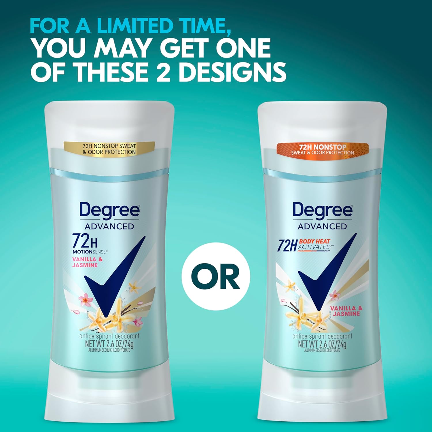 Degree Advanced Protection Antiperspirant Deodorant-for 72-Hour Sweat & Odor Control for Women, with Body Heat Activated Technology, 2.6 oz (choose from our range of scents)