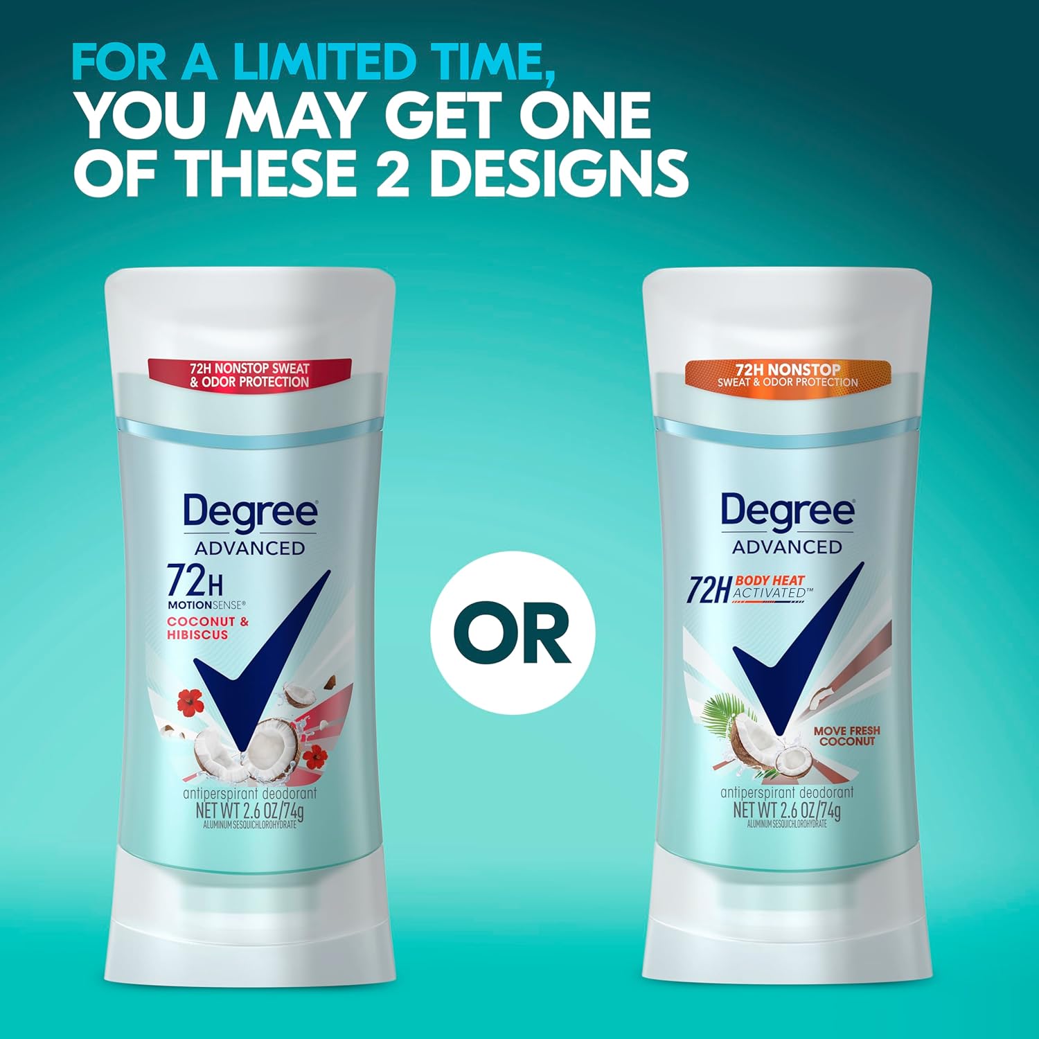 Degree Advanced Protection Antiperspirant Deodorant-for 72-Hour Sweat & Odor Control for Women, with Body Heat Activated Technology, 2.6 oz (choose from our range of scents)