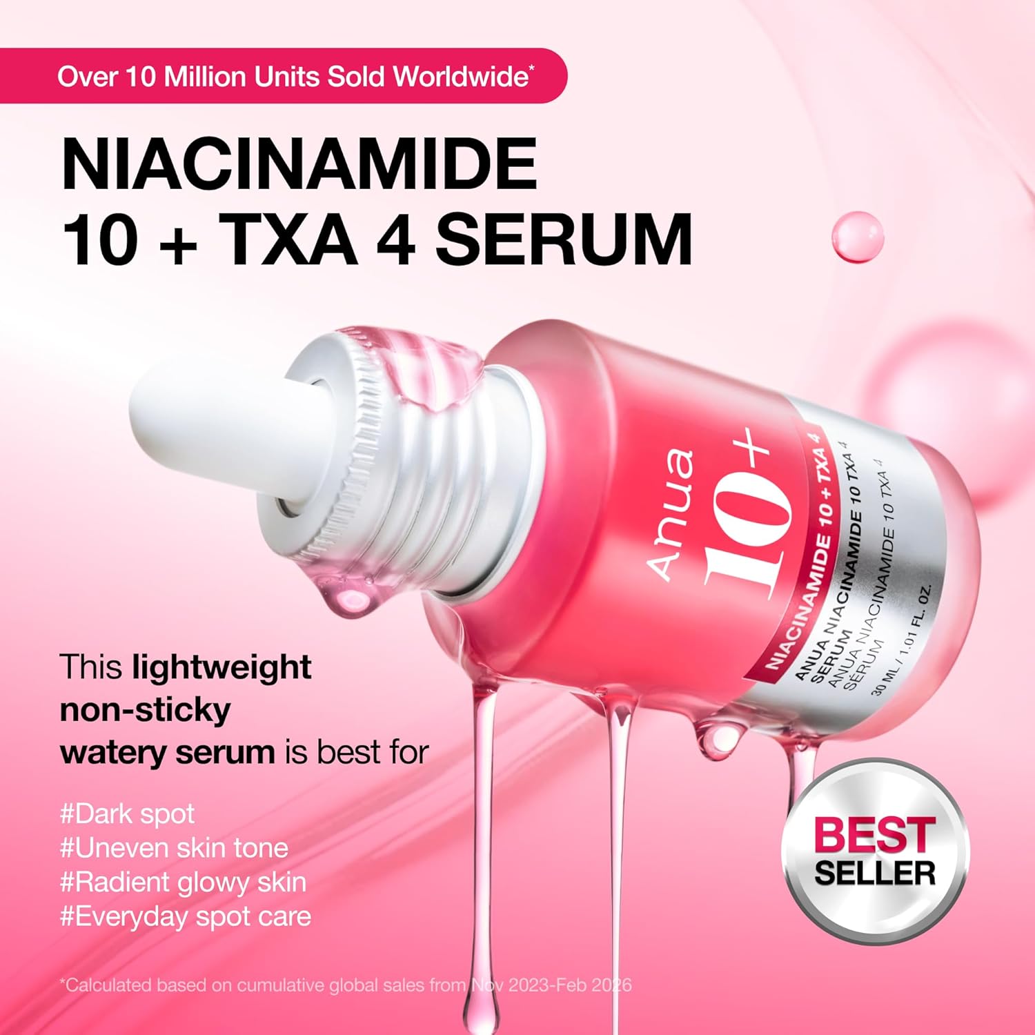 Anua Niacinamide 10 + TXA 4 Serum, Dark Spot Care, Hyaluronic Acid, Tranexamic Acid, Lightweight & Hydrating All-in-One Daily Facial Serum for Glass Skin, Korean Skincare