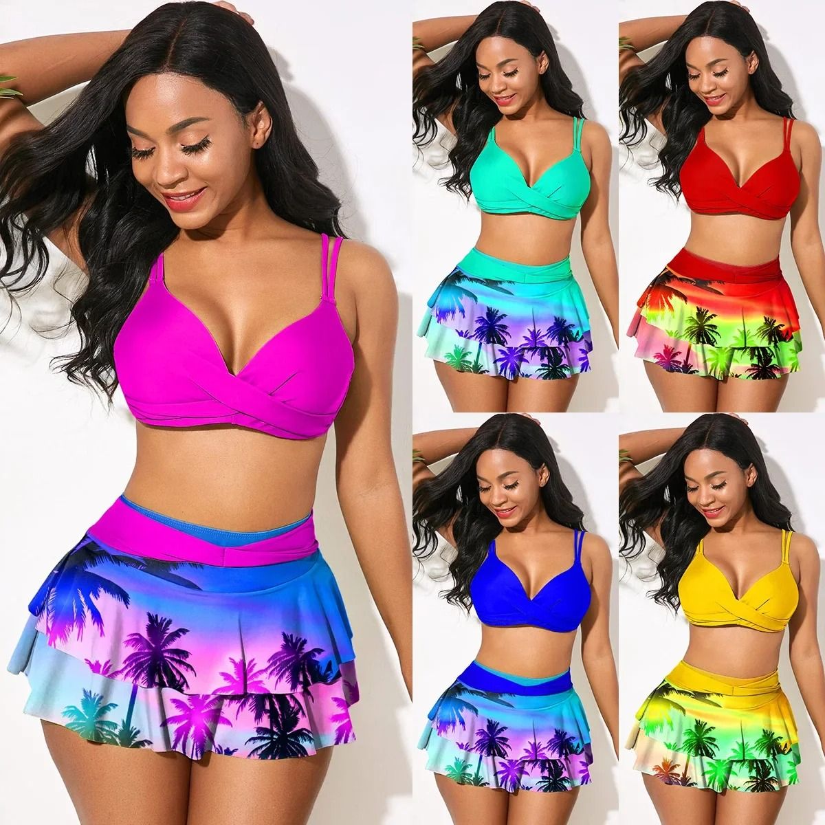 wo-Piece Beachwear Swimwear Sexy Backless Bikinis Set Woman High Waist Ruffle Print Bikini Swimsuit Women Swimming Bathing Suit