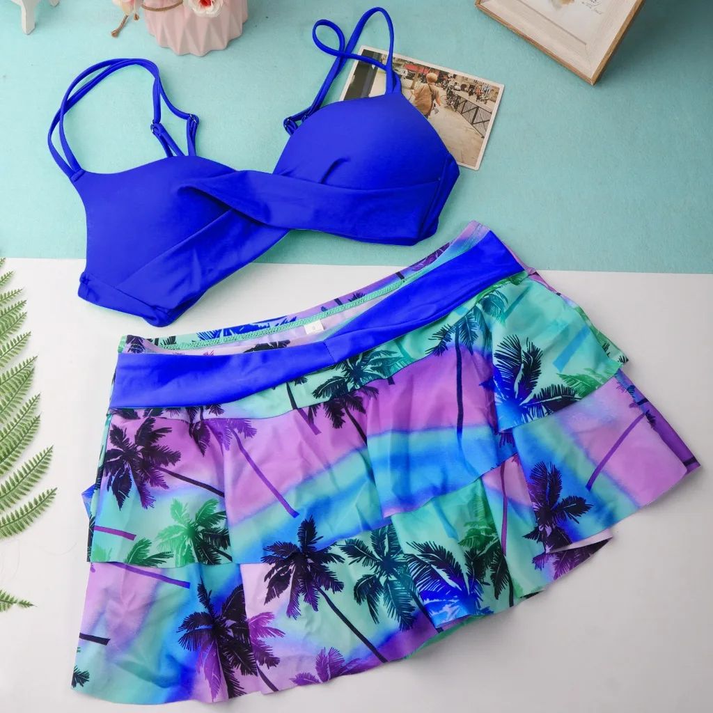 wo-Piece Beachwear Swimwear Sexy Backless Bikinis Set Woman High Waist Ruffle Print Bikini Swimsuit Women Swimming Bathing Suit