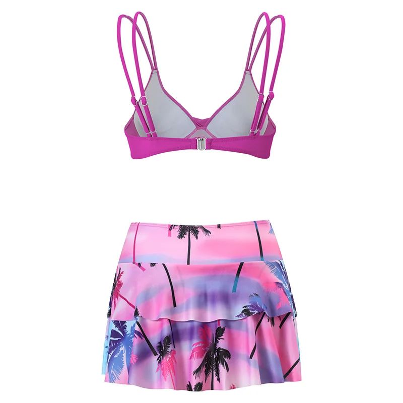 wo-Piece Beachwear Swimwear Sexy Backless Bikinis Set Woman High Waist Ruffle Print Bikini Swimsuit Women Swimming Bathing Suit