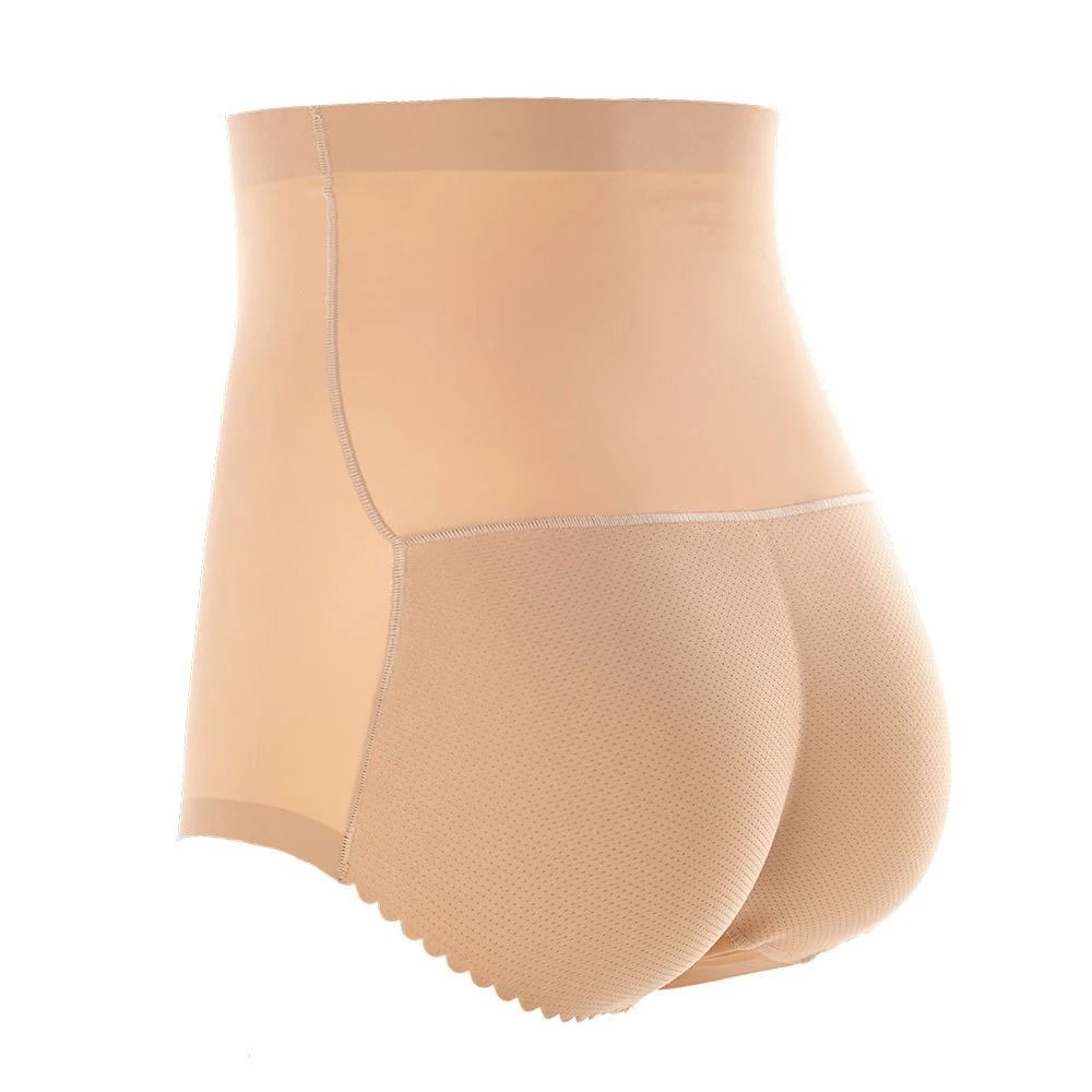 High Waist Seamless Panty with Built-In Butt Padding and Waist Compression – Black – Sizes Medium to 2XL – Instant Curve Enhancer