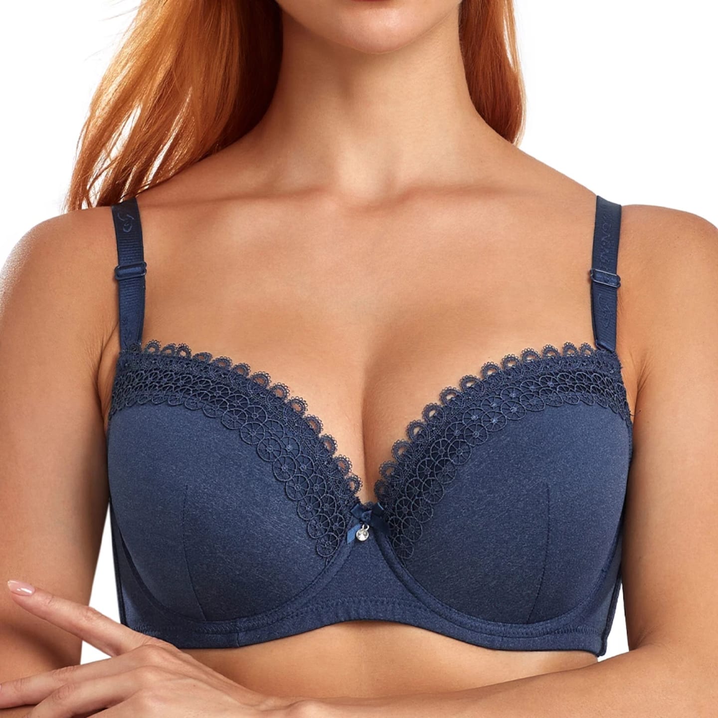 Women's Underwire Bra with Molded Cups and Lace Trim – Adjustable Straps – Everyday Support Lingerie – Assorted Colors