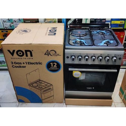 CLEARANCE OFFER Von Hotpoint Free Standing 58cm x 58cm, 3 Gas Pool Jet Burners + 1 Hot Plate,Cooker,Electric Oven